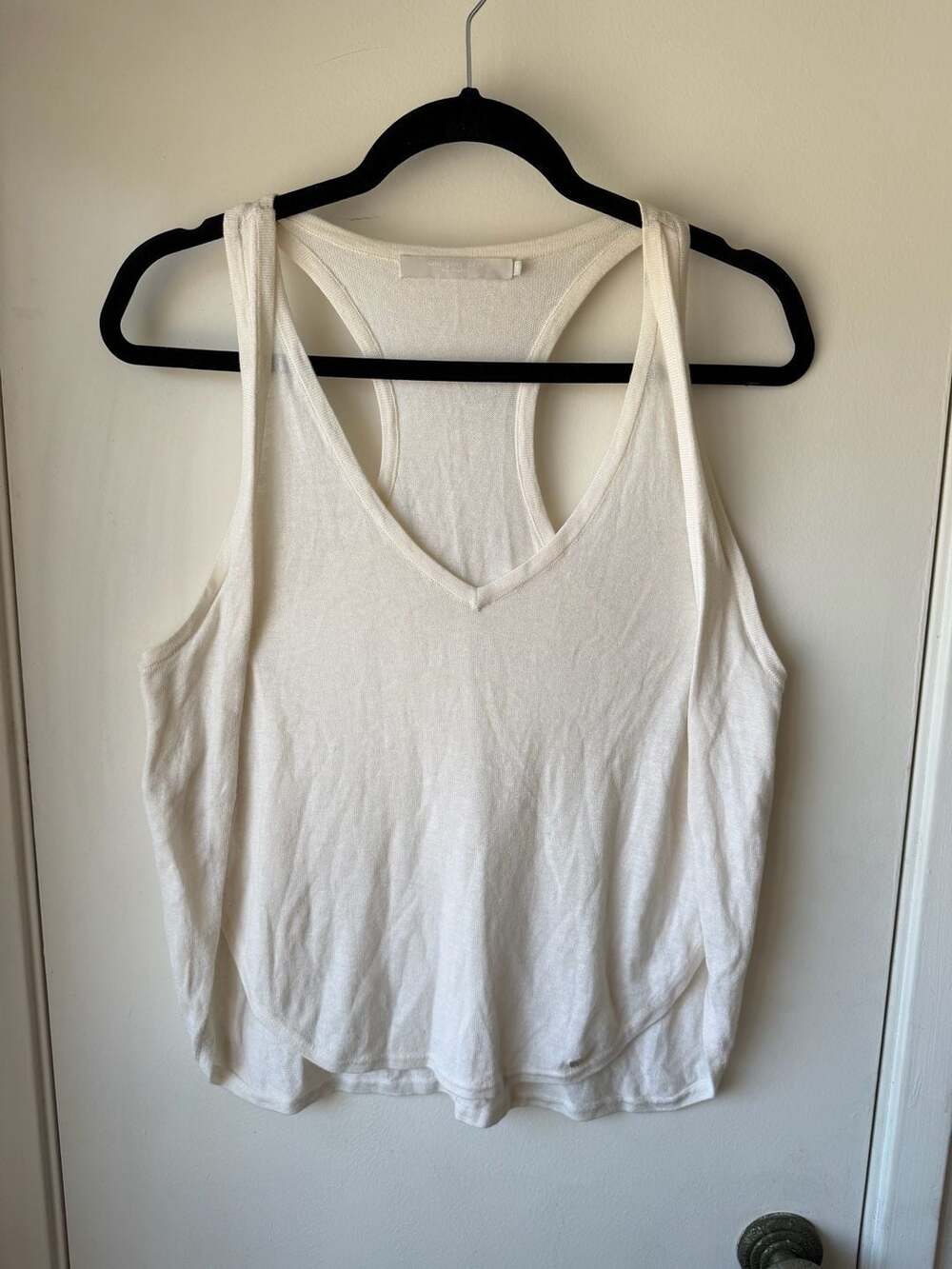 One Grey Day Los Angeles White V-Neck Racerback Knit Tank Top